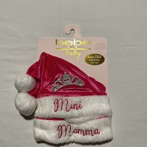 Bebe Baby Mama & Mini Santa Hat - 2PC Set - Pink with crowns - NIP